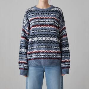 Y2K Fair Isle Cozy Winter Pullover Sweater Cabincore Heritage Apres Striped Sz L